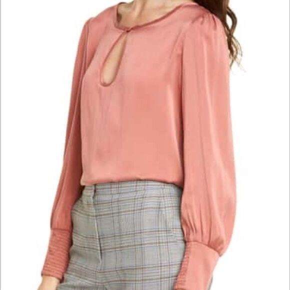 Rebecca Taylor Tailored Long Sleeve Charmeuse Silk Top Burnt Rose NWT size 12 - Picture 4 of 12